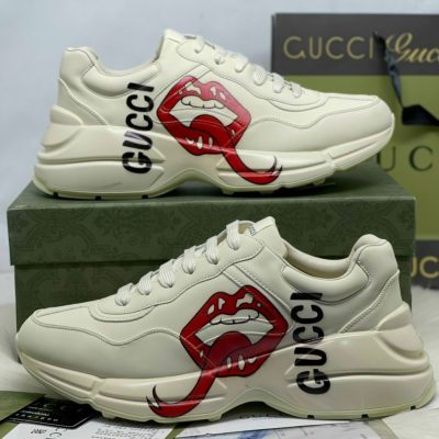 Giày G.U.C.C.I Wmns Rhyton Leather Sneaker ‘Mouth-Print’ Like Auth 01
