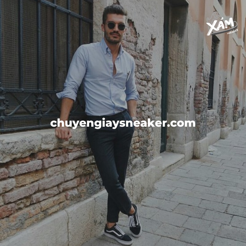 Phối giày vans với áo sơ mi